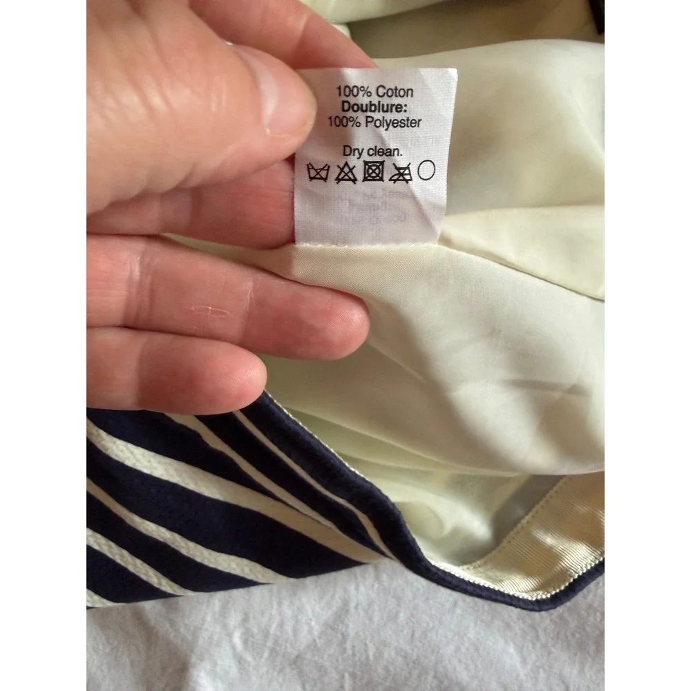 J.Crew Navy Blue‎ White Striped Cotton Pique Pencil Skirt Size 6 Work Business